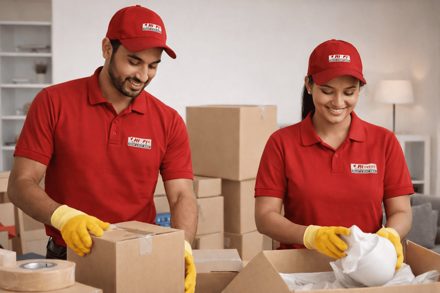 Hi Fi Movers crew loading a shipping container for an international relocation from Dubai